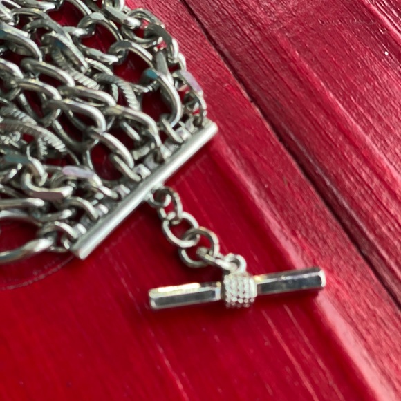 Silver Chain Cuff Bracelet with Toggle Closure - Picture 3 of 7